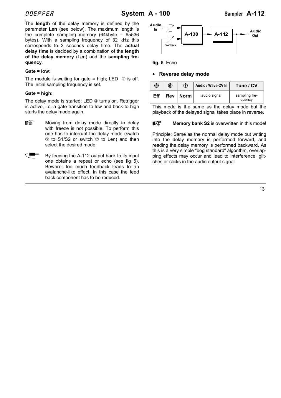 System a - 100, A-112, Doepfer | Doepfer A-112 Sampler/Wavetable Oscillator User Manual | Page 13 / 24