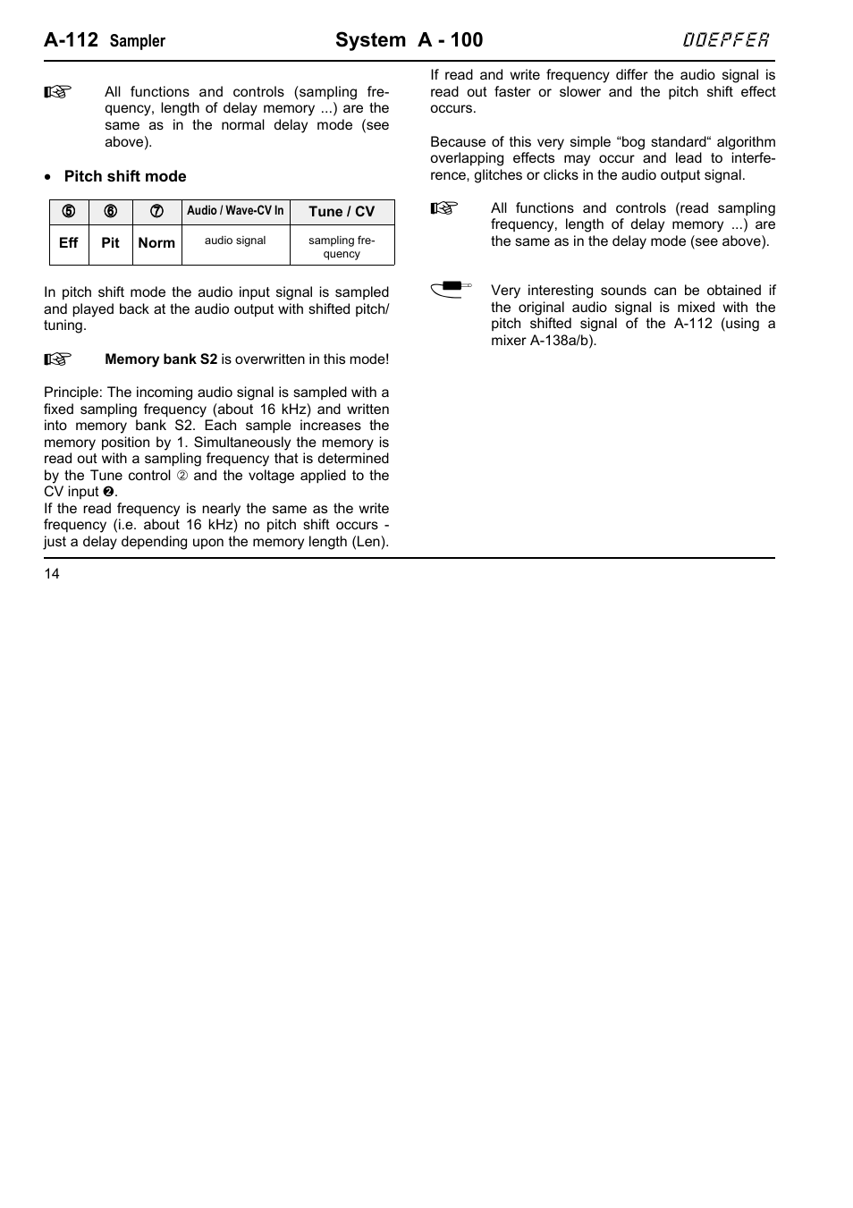A-112, System a - 100, Doepfer | Doepfer A-112 Sampler/Wavetable Oscillator User Manual | Page 14 / 24