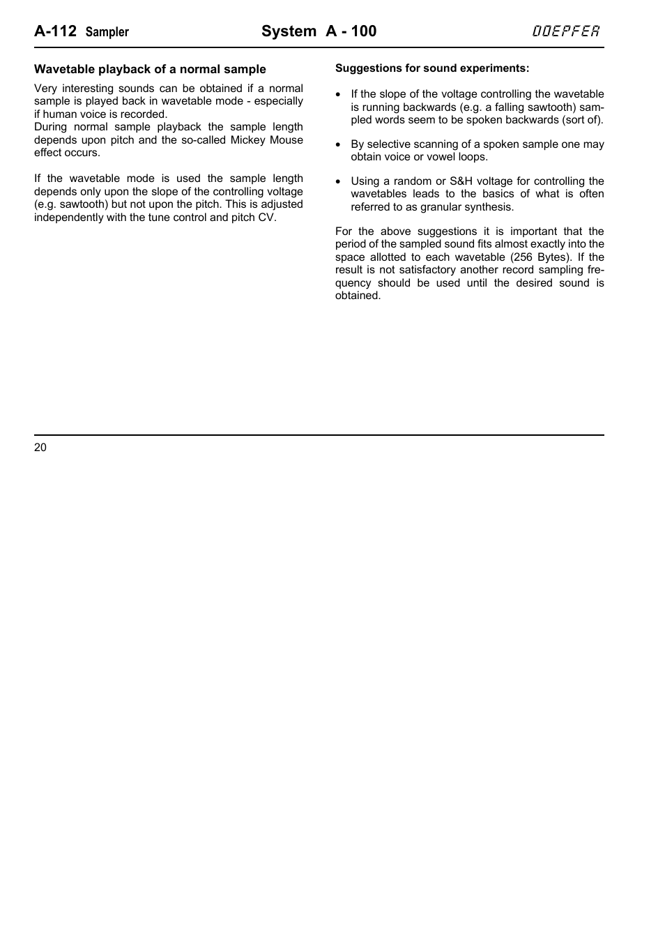 A-112, System a - 100, Doepfer | Doepfer A-112 Sampler/Wavetable Oscillator User Manual | Page 20 / 24