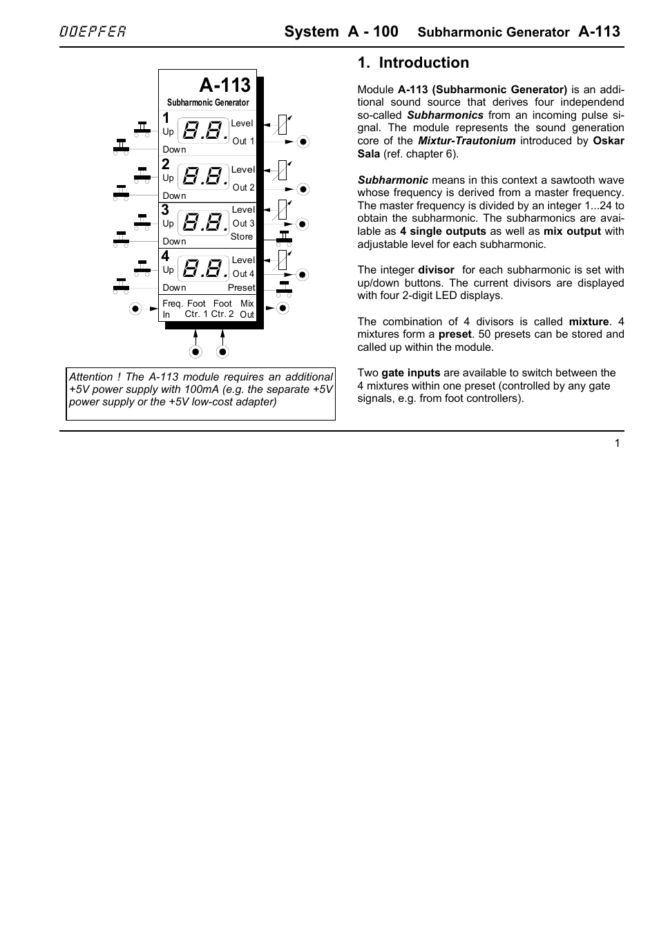 Doepfer A-113 Subharmonic Oscillator User Manual | 14 pages