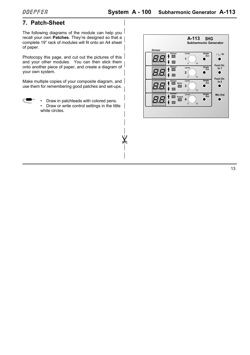 System a - 100, A-113, Patch-sheet | Doepfer, Subharmonic generator | Doepfer A-113 Subharmonic Oscillator User Manual | Page 13 / 14