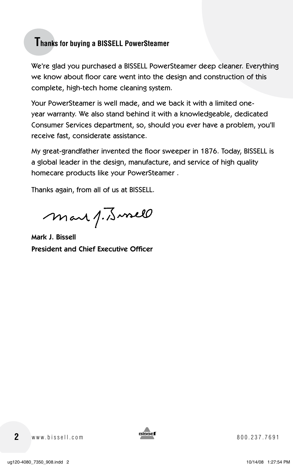 Bissell PowerSteamer 8806 series User Manual | Page 2 / 20