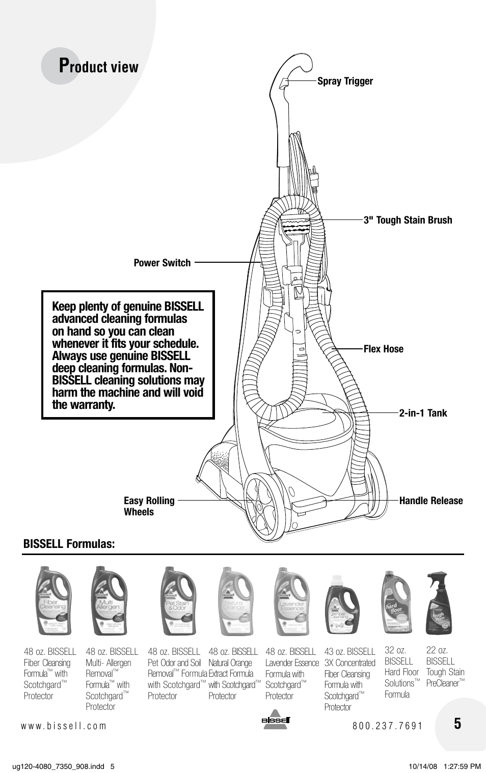 Roduct view, Bissell formulas | Bissell PowerSteamer 8806 series User Manual | Page 5 / 20