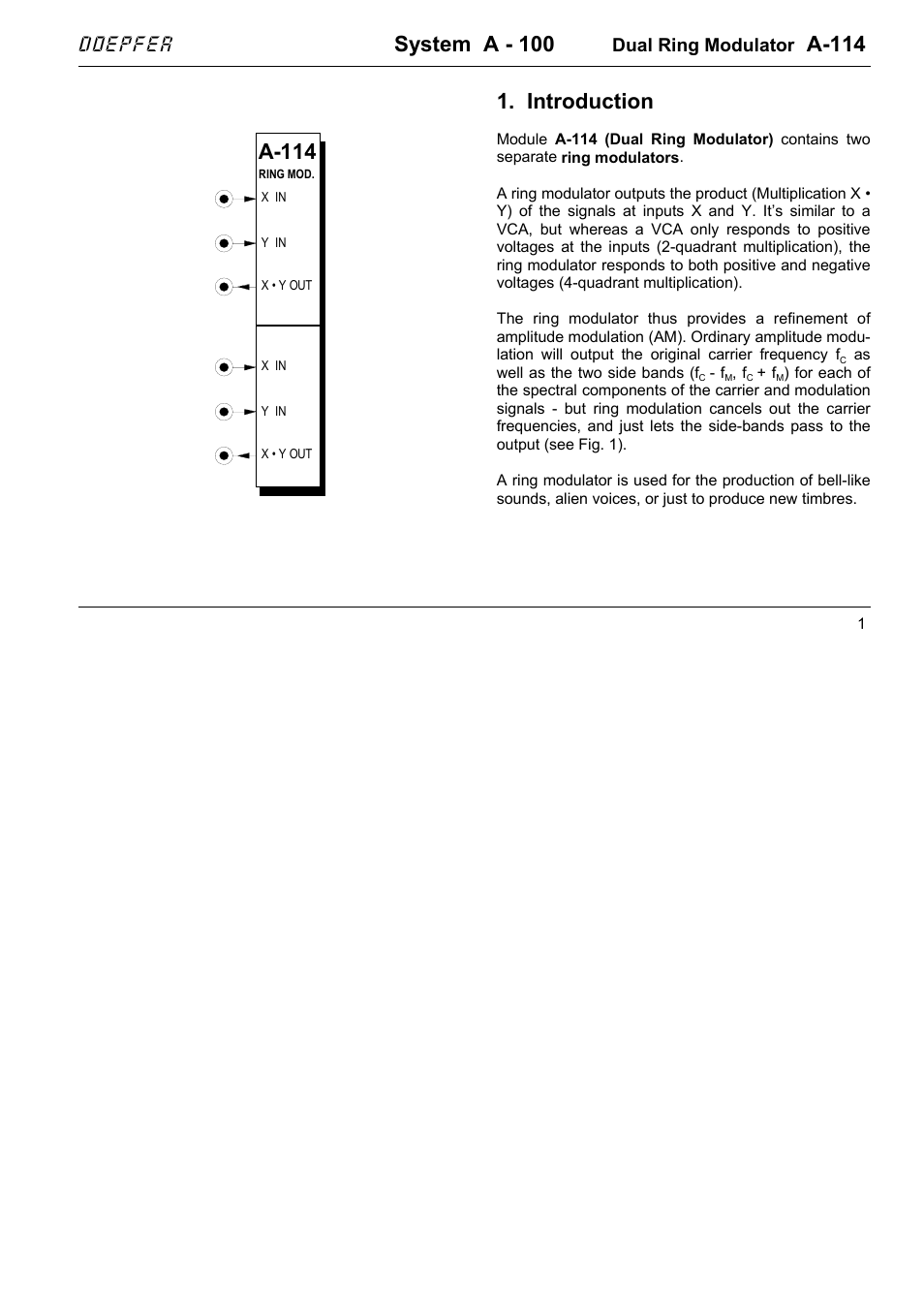 Doepfer A-114 Dual Ringmodulator User Manual | 6 pages