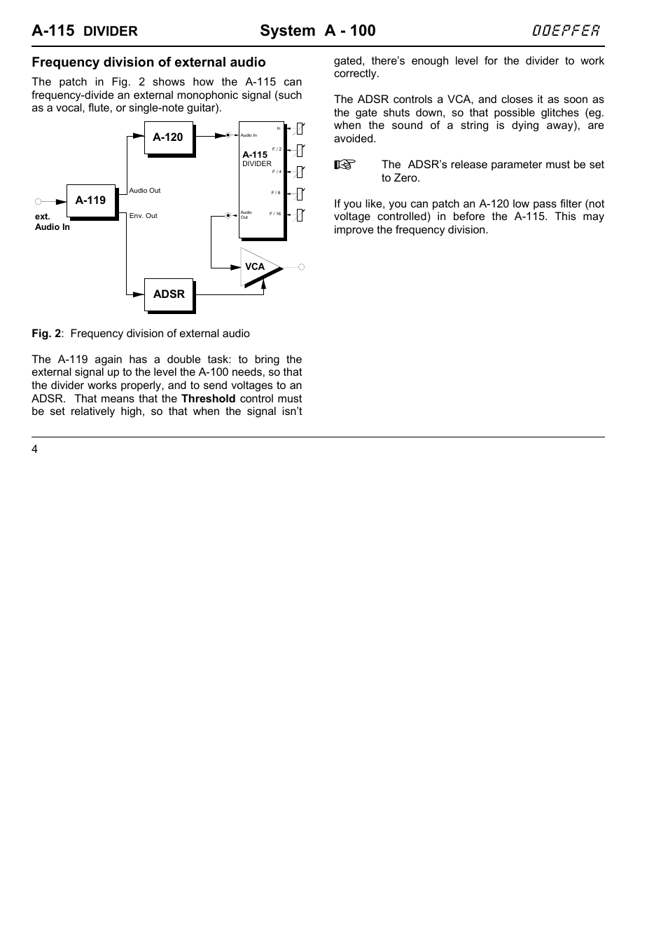 A-115, System a - 100, Doepfer | Divider, Frequency division of external audio | Doepfer A-115 Audio Divider User Manual | Page 4 / 6