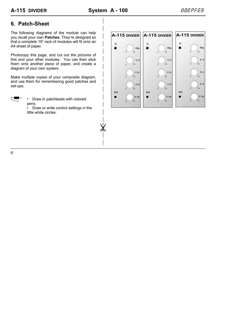 A-115, System a - 100, Patch-sheet | Doepfer, Divider | Doepfer A-115 Audio Divider User Manual | Page 6 / 6