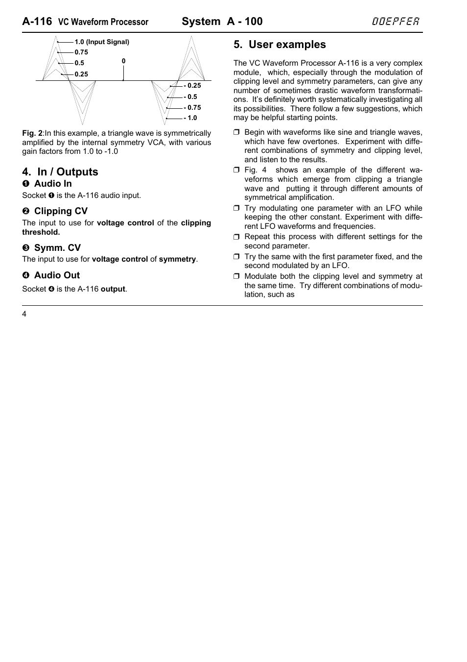 A-116, System a - 100, User examples | Doepfer | Doepfer A-116 VC Waveform Processor User Manual | Page 4 / 6