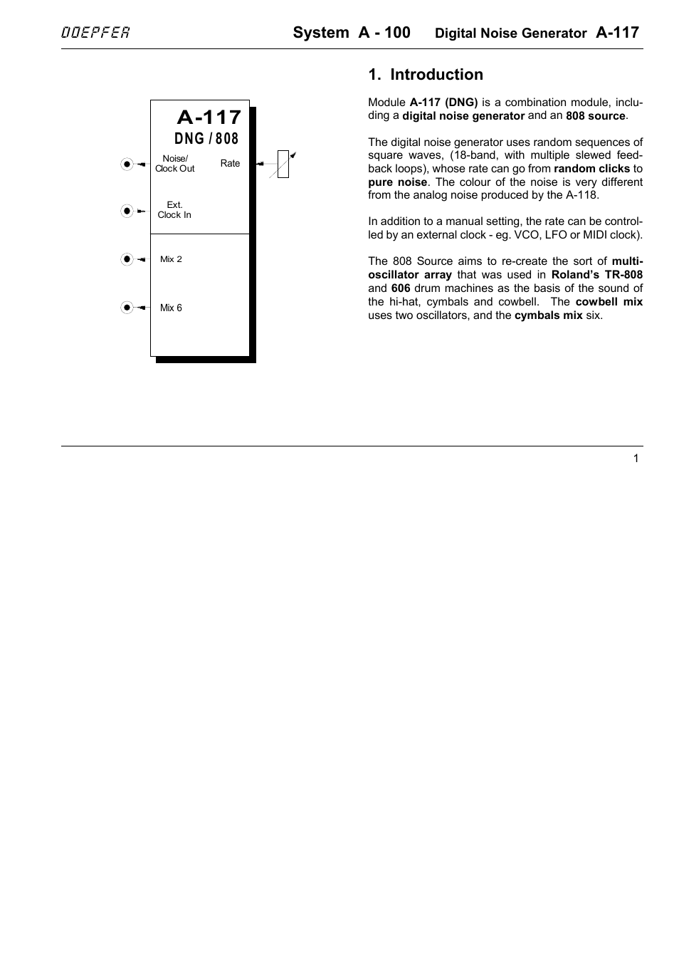 Doepfer A-117 Digital Noise / 808 Source User Manual | 8 pages