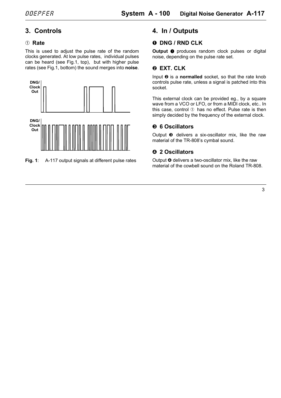 System a - 100, A-117, Controls | Doepfer | Doepfer A-117 Digital Noise / 808 Source User Manual | Page 3 / 8