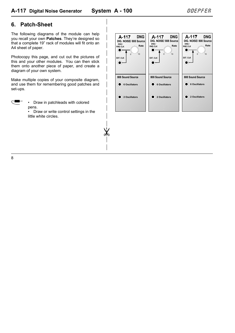 A-117, System a - 100, Patch-sheet | Doepfer, Digital noise generator | Doepfer A-117 Digital Noise / 808 Source User Manual | Page 8 / 8