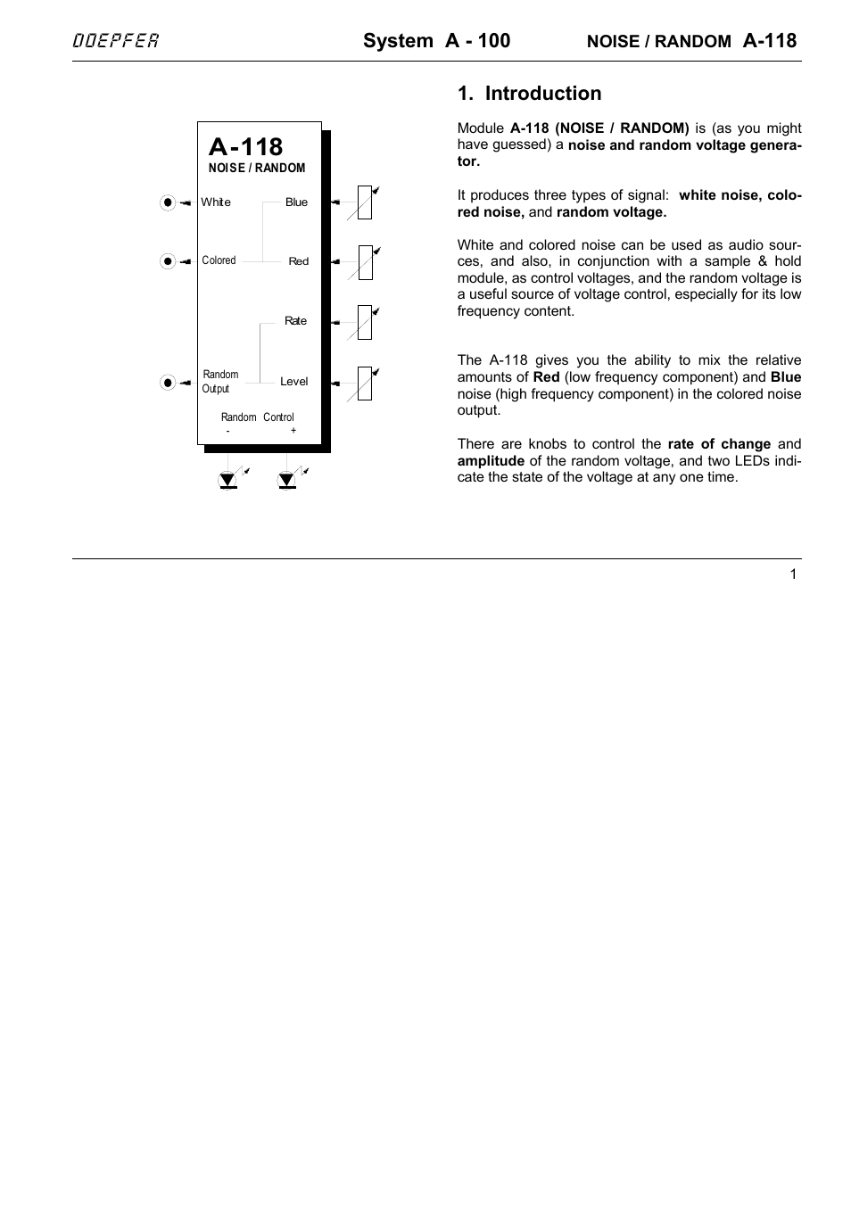 Doepfer A-118 Noise/Random User Manual | 6 pages