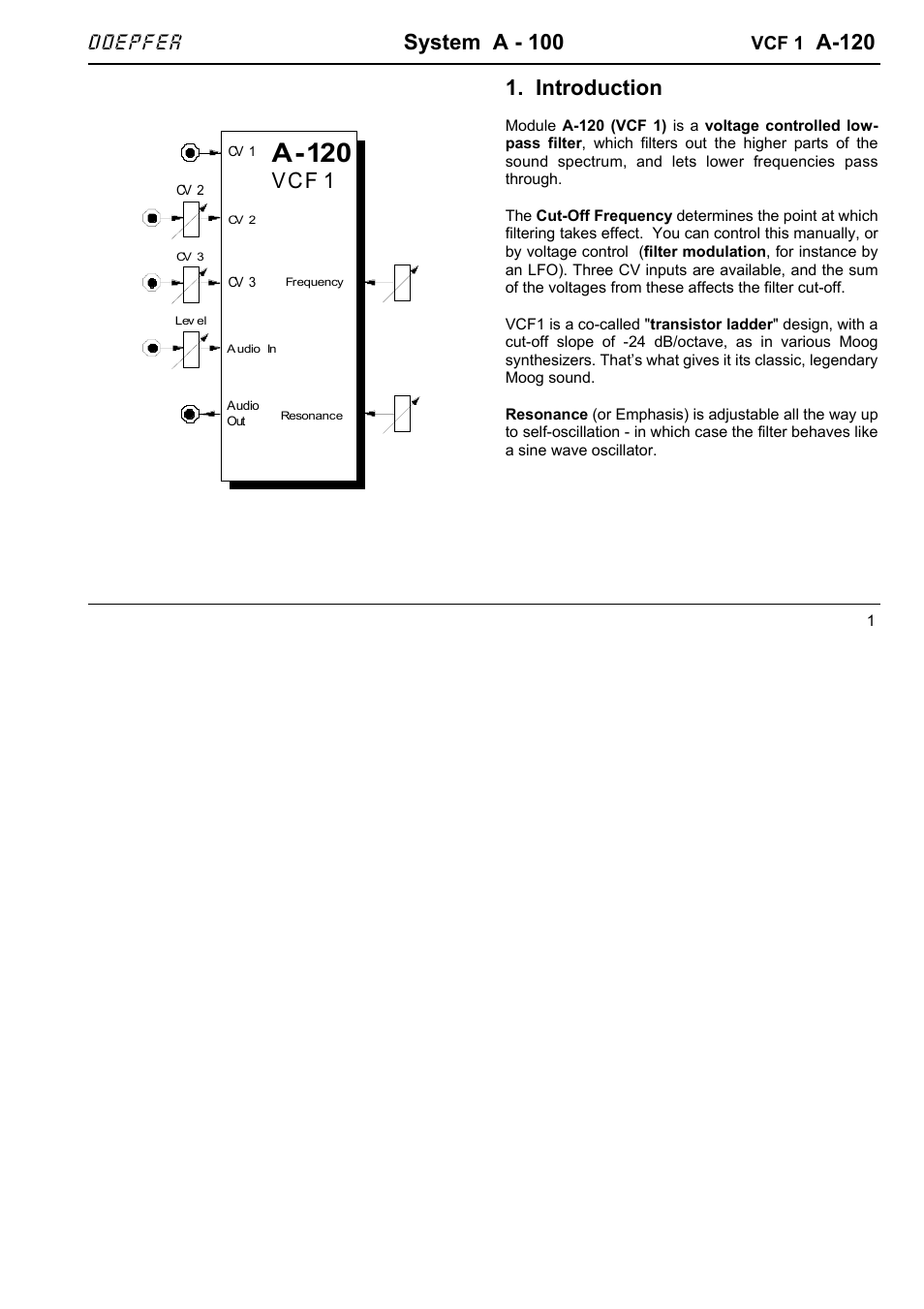 Doepfer A-120 24dB Low Pass 1 User Manual | 8 pages