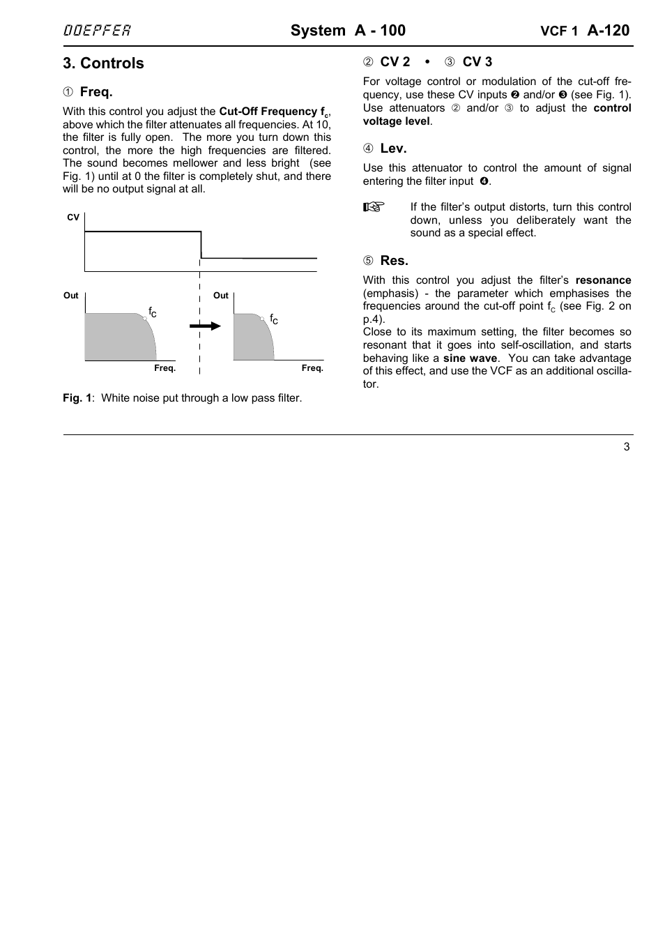 System a - 100, A-120, Controls | Doepfer | Doepfer A-120 24dB Low Pass 1 User Manual | Page 3 / 8
