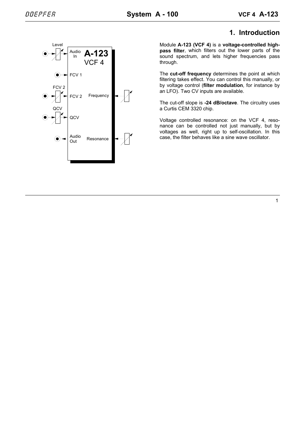 Doepfer A-123 24dB High Pass (no longer available) User Manual | 8 pages