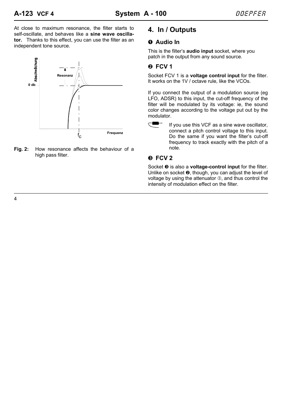 A-123, System a - 100, Doepfer | Doepfer A-123 24dB High Pass (no longer available) User Manual | Page 4 / 8