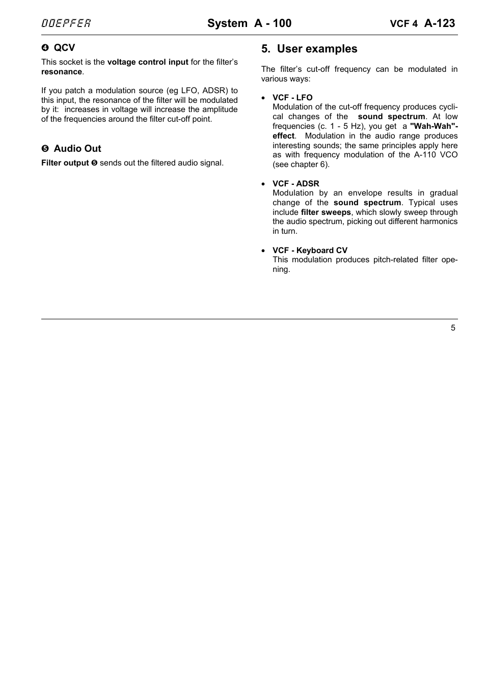 System a - 100, A-123, User examples | Doepfer A-123 24dB High Pass (no longer available) User Manual | Page 5 / 8