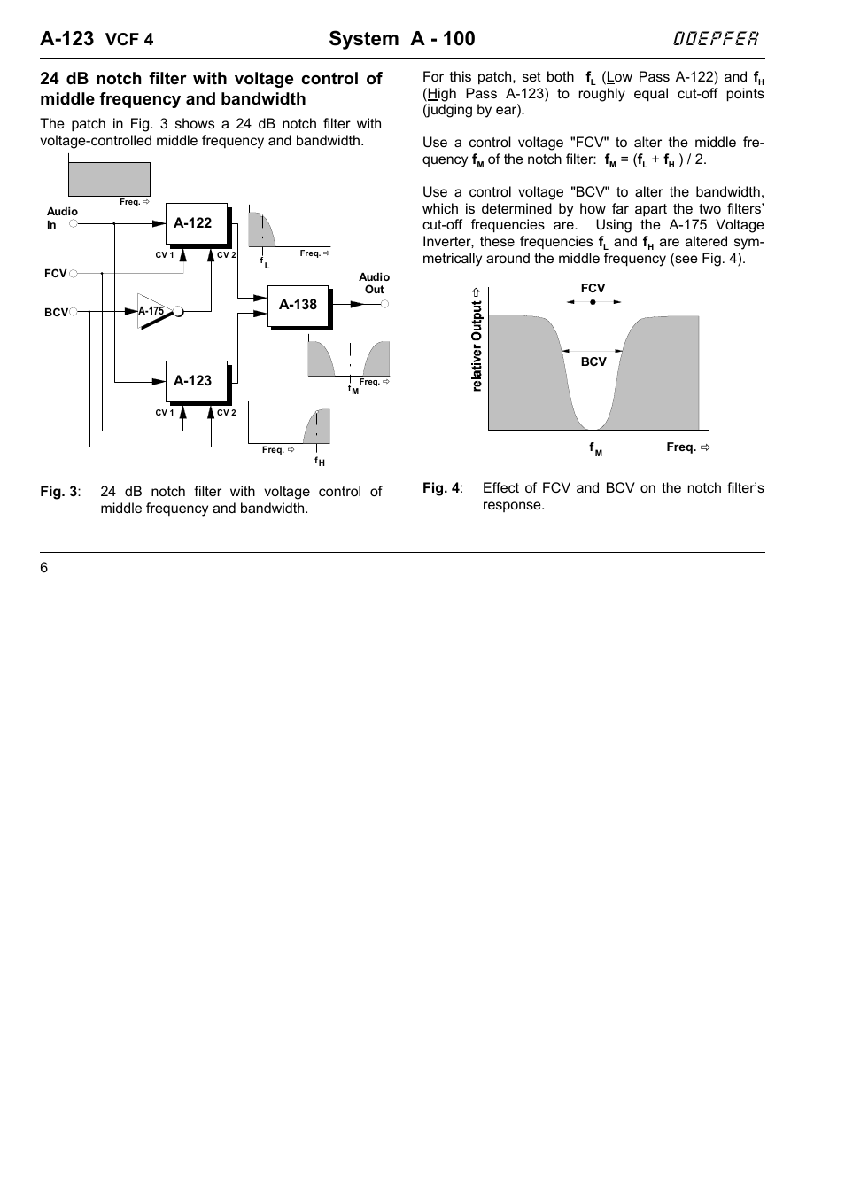 A-123, System a - 100, Doepfer | Vcf 4 | Doepfer A-123 24dB High Pass (no longer available) User Manual | Page 6 / 8