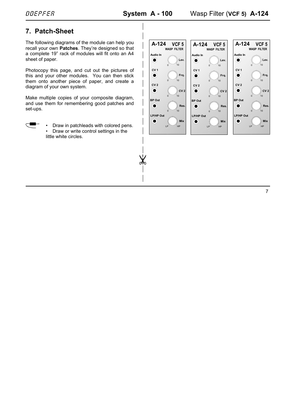 System a - 100 wasp filter, A-124, Patch-sheet | Doepfer, Vcf 5), Vcf 5 | Doepfer A-124 Wasp Filter User Manual | Page 7 / 8
