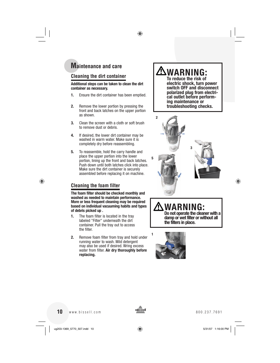 Warning | Bissell 6405  EN User Manual | Page 10 / 20