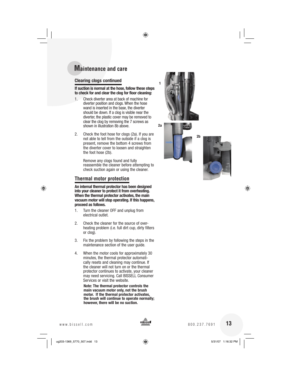 Aintenance and care | Bissell 6405  EN User Manual | Page 13 / 20