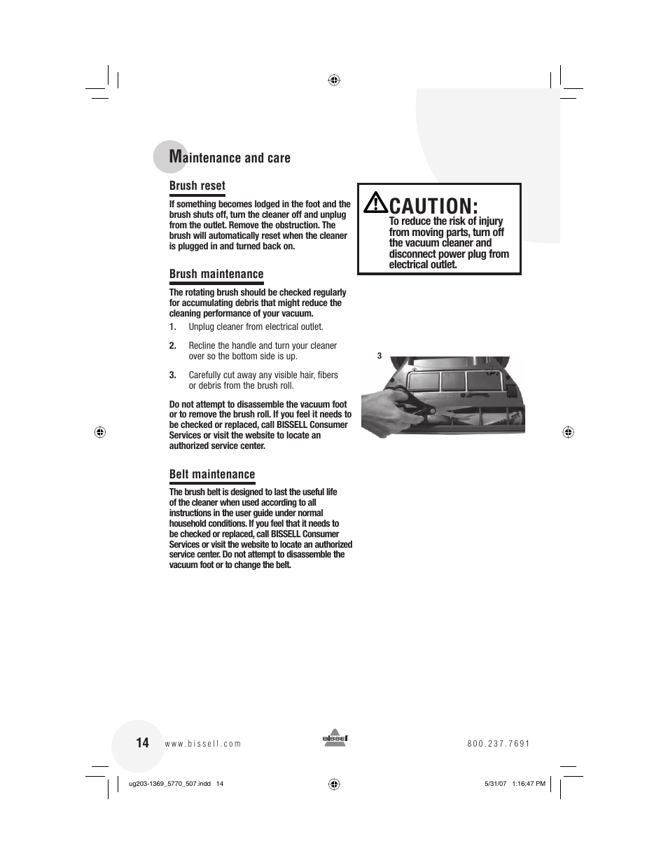 Caution | Bissell 6405  EN User Manual | Page 14 / 20