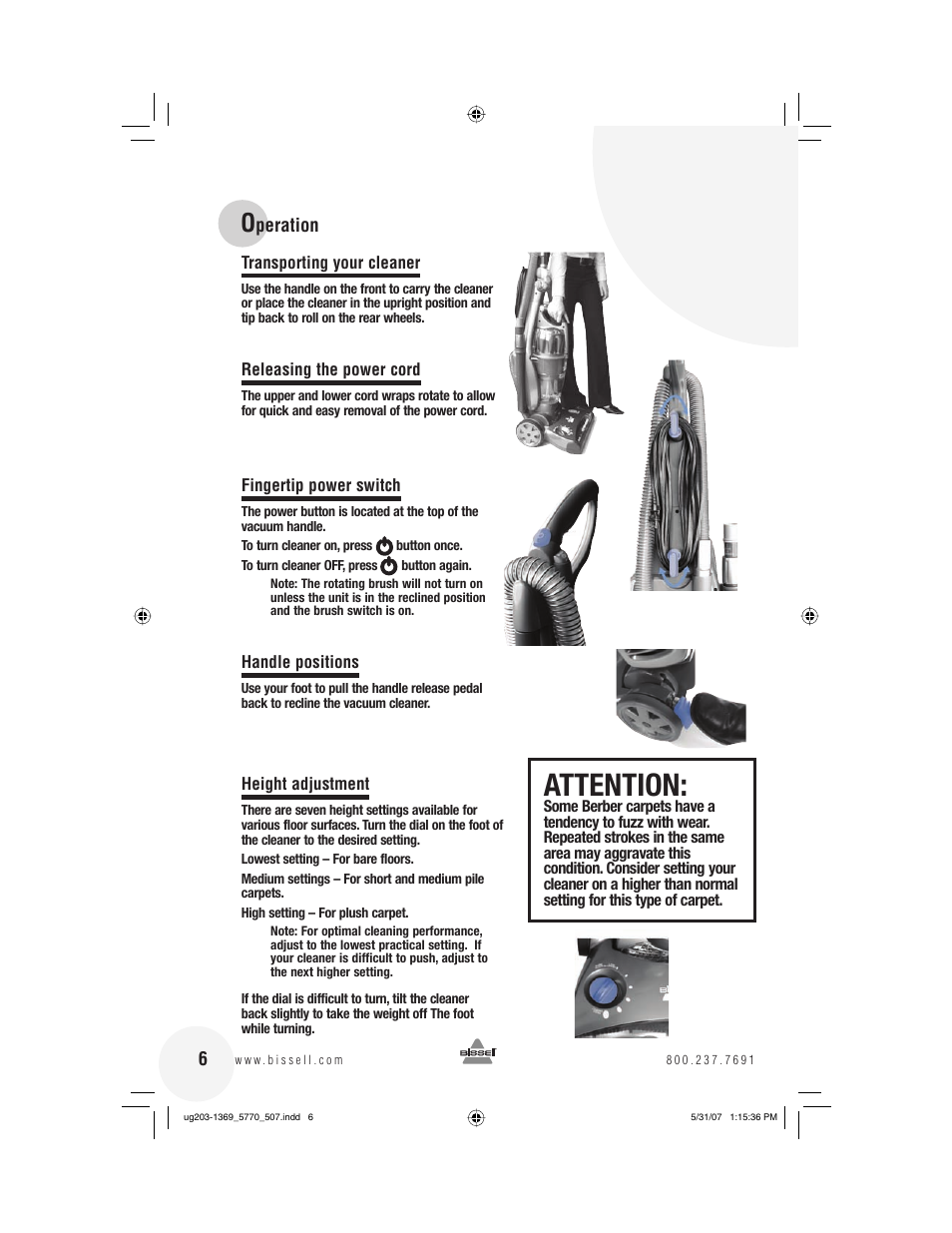 Attention | Bissell 6405  EN User Manual | Page 6 / 20