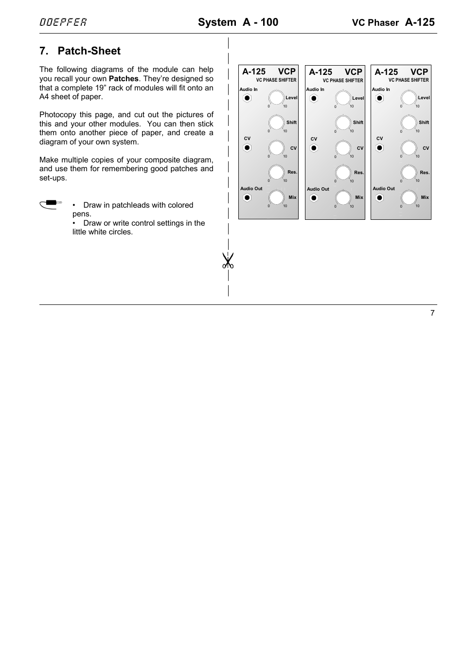 System a - 100, A-125, Patch-sheet | Doepfer, Vc phaser, A-125 vcp | Doepfer A-125 VC Phaser User Manual | Page 7 / 8