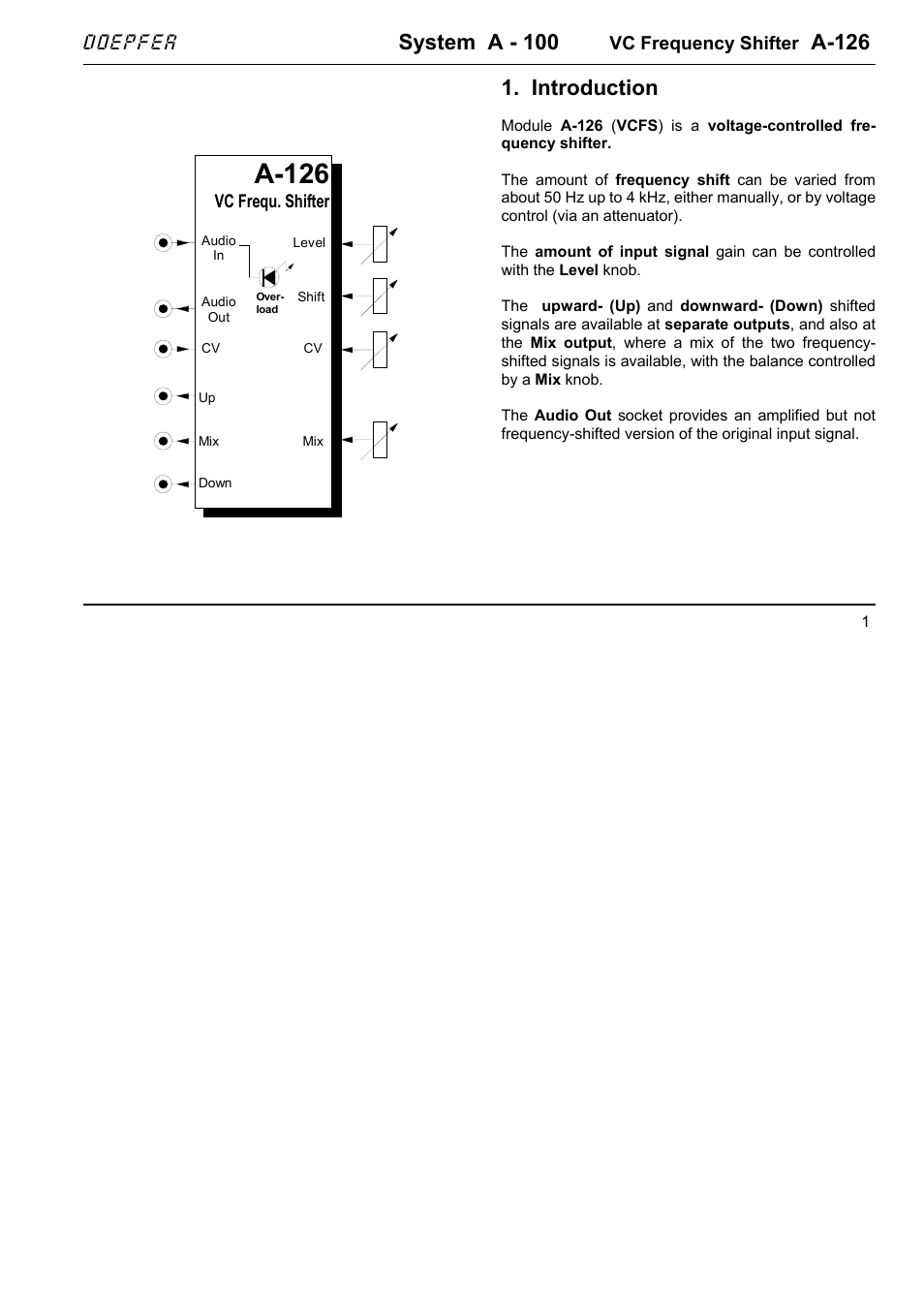 Doepfer A-126 VC Frequency Shifter (no longer available) User Manual | 8 pages