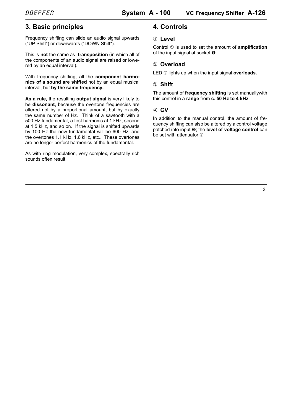 System a - 100, A-126, Basic principles | Controls | Doepfer A-126 VC Frequency Shifter (no longer available) User Manual | Page 3 / 8