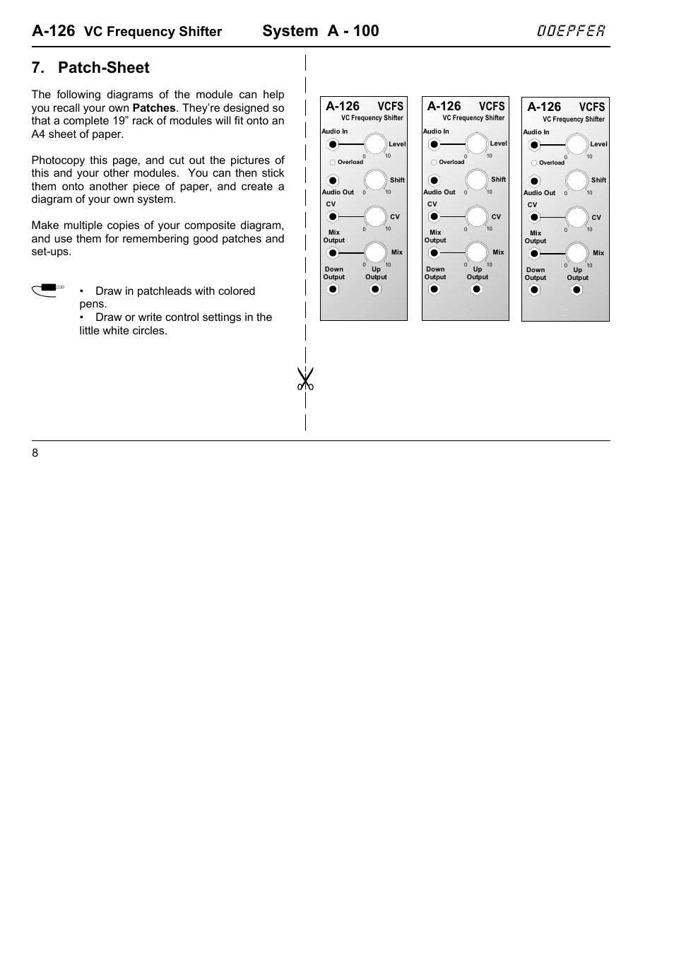 A-126, System a - 100, Patch-sheet | Doepfer, Vc frequency shifter, Vcfs | Doepfer A-126 VC Frequency Shifter (no longer available) User Manual | Page 8 / 8