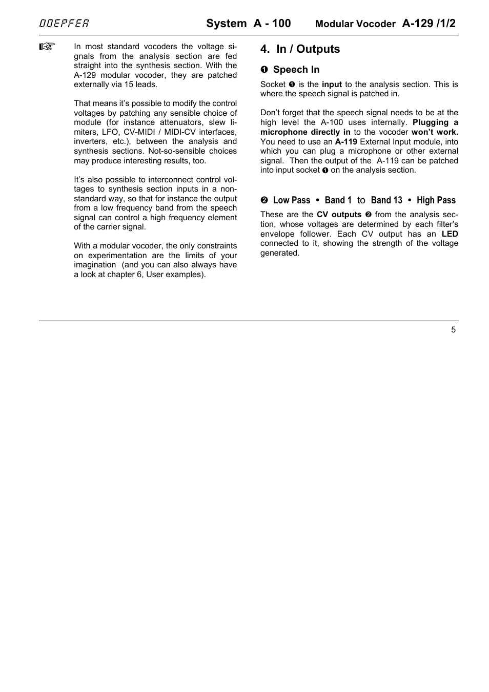 System a - 100 | Doepfer A-129-1/2 Vocoder Basic Modules User Manual | Page 5 / 10