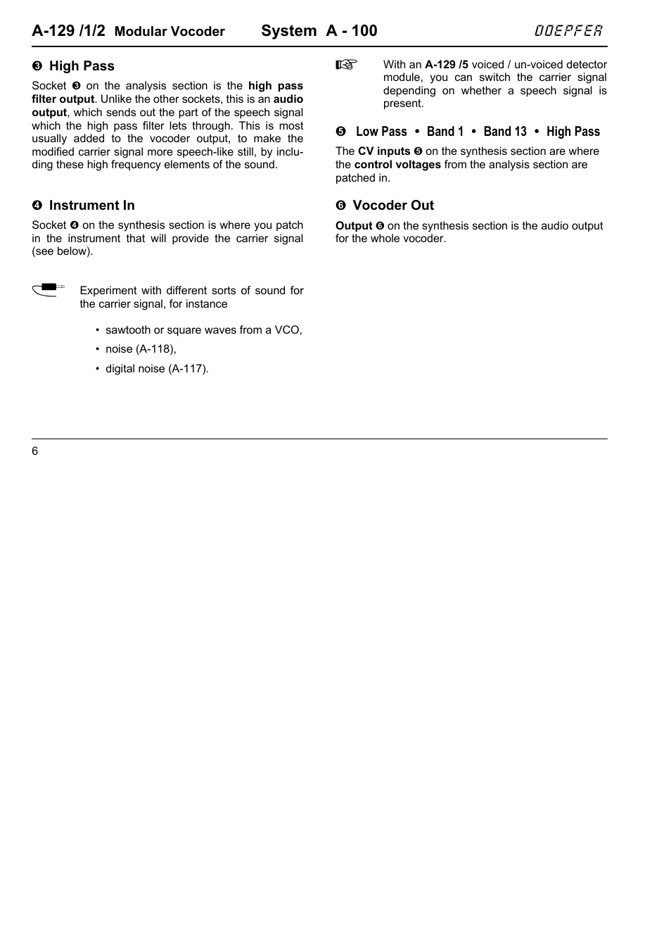 System a - 100 | Doepfer A-129-1/2 Vocoder Basic Modules User Manual | Page 6 / 10