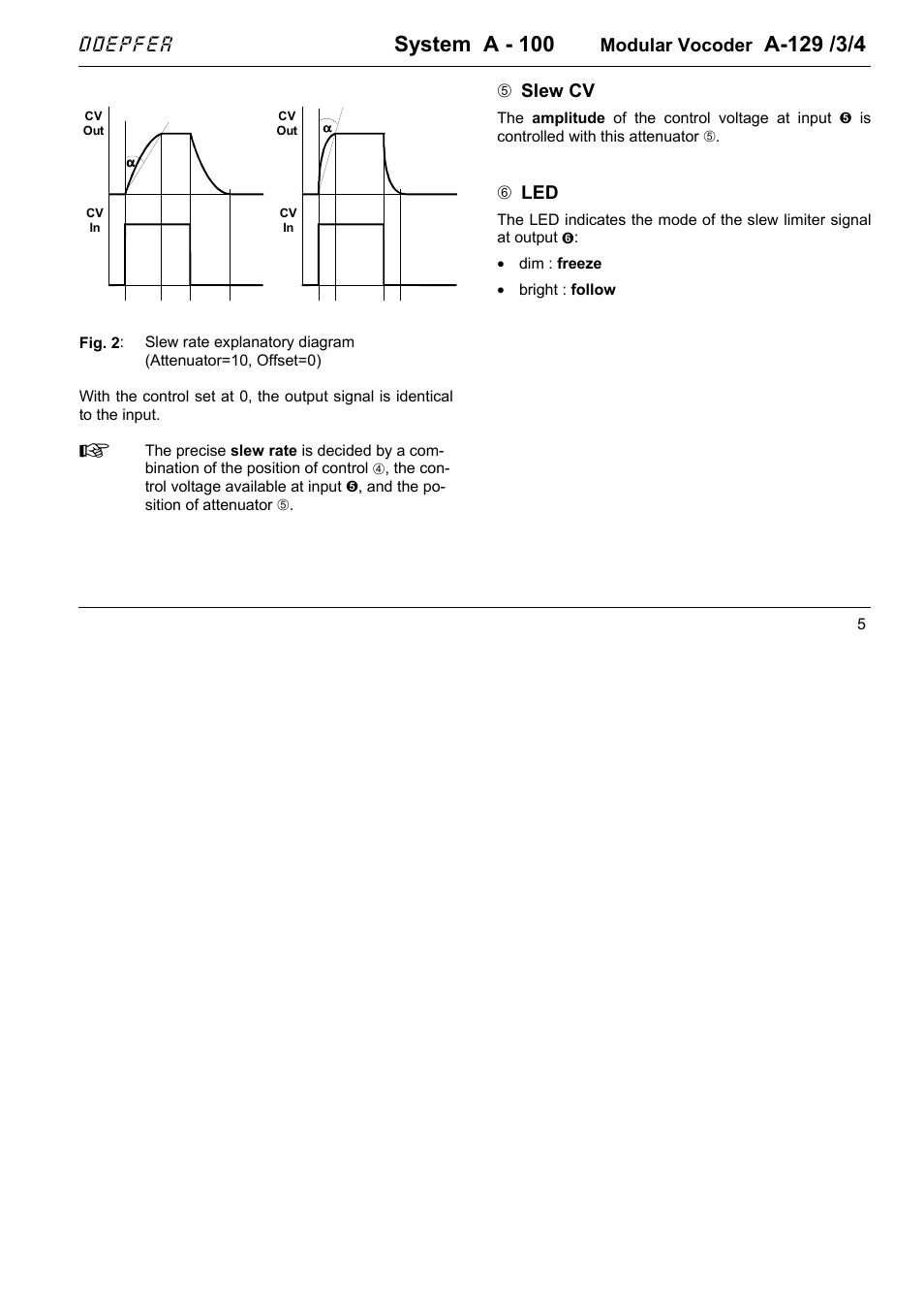 System a - 100, Doepfer, Modular vocoder | 5slew cv, 6led | Doepfer A-129-3/4 Vocoder Slew-Limiter/Attenuator/Offset and Controller User Manual | Page 5 / 10