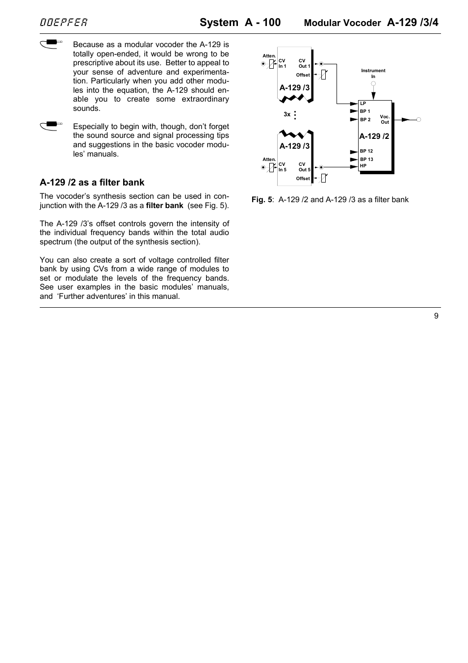 System a - 100, Doepfer, Modular vocoder | A-129 /2 as a filter bank | Doepfer A-129-3/4 Vocoder Slew-Limiter/Attenuator/Offset and Controller User Manual | Page 9 / 10