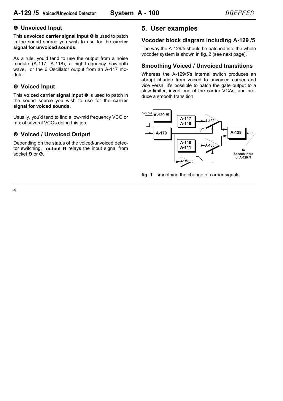 A-129 /5, System a - 100, User examples | Doepfer | Doepfer A-129-5 Vocoder Voiced/Unvoiced Detector User Manual | Page 4 / 6