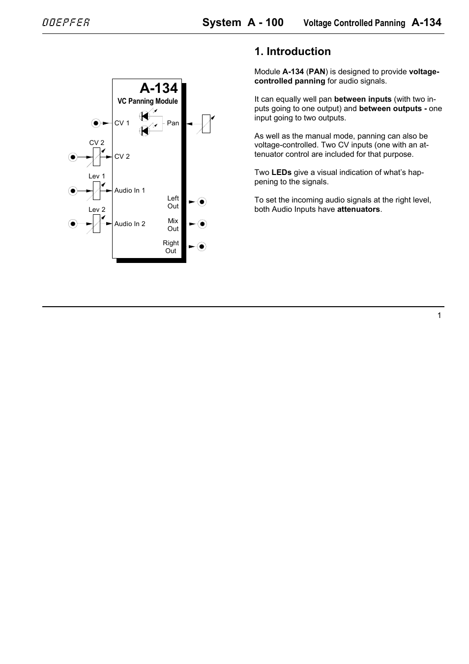 Doepfer A-134 VC Panning User Manual | 10 pages