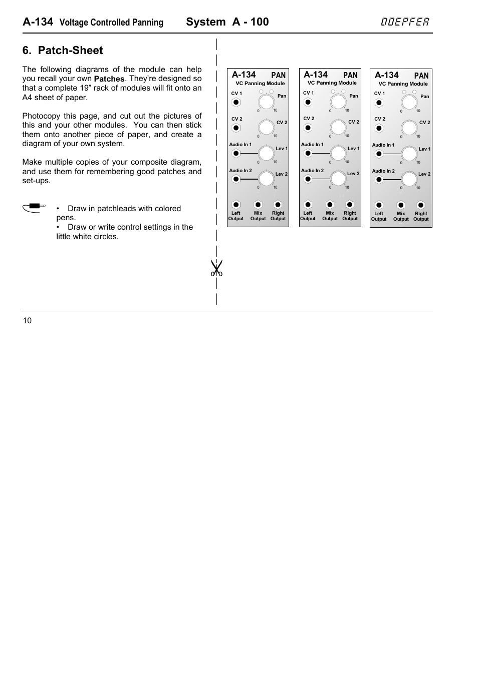 A-134, System a - 100, Patch-sheet | Doepfer, Voltage controlled panning | Doepfer A-134 VC Panning User Manual | Page 10 / 10