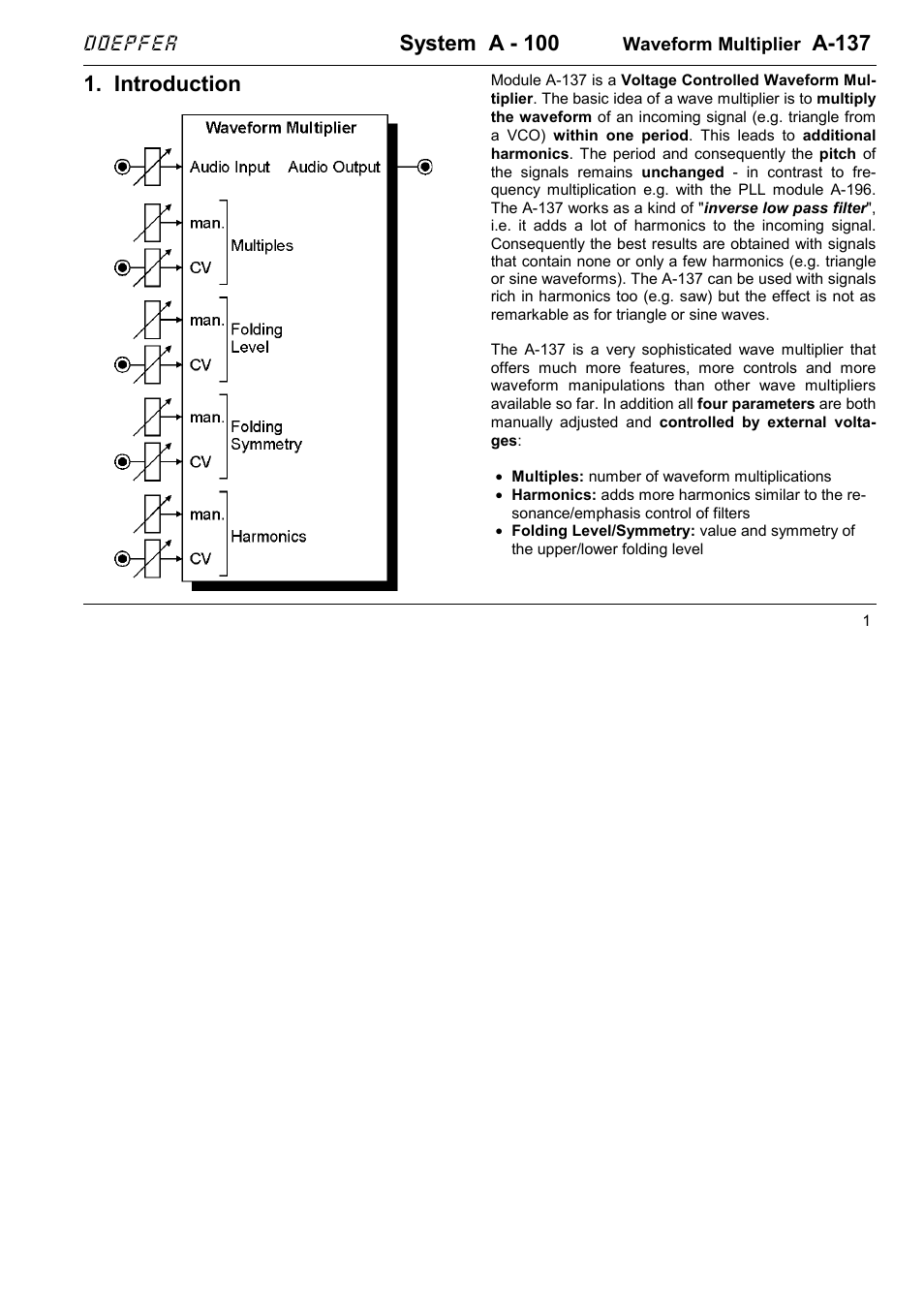 Doepfer A-137-1 Wave Multiplier User Manual | 6 pages