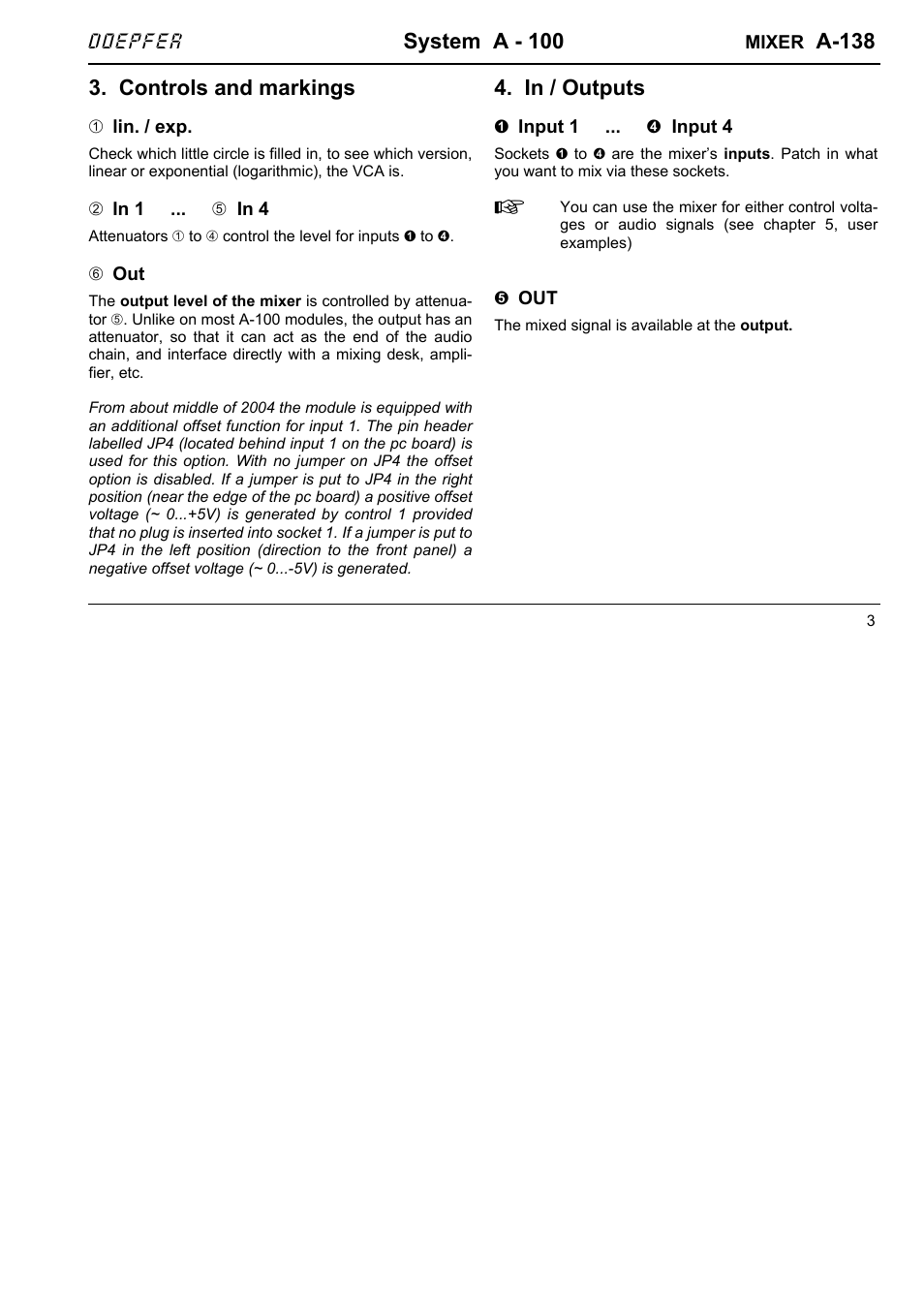 Doepfer A-138 a/b Mixer (linear / logarithimc) User Manual | Page 3 / 4
