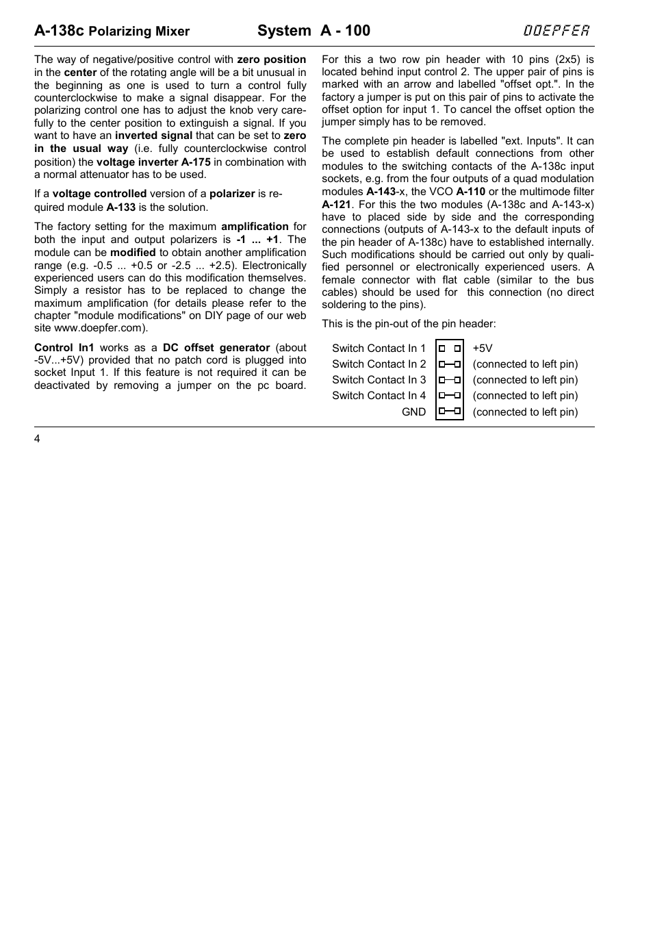 A-138c, System a - 100, Doepfer | Doepfer A-138 c Polarizing Mixer User Manual | Page 4 / 6