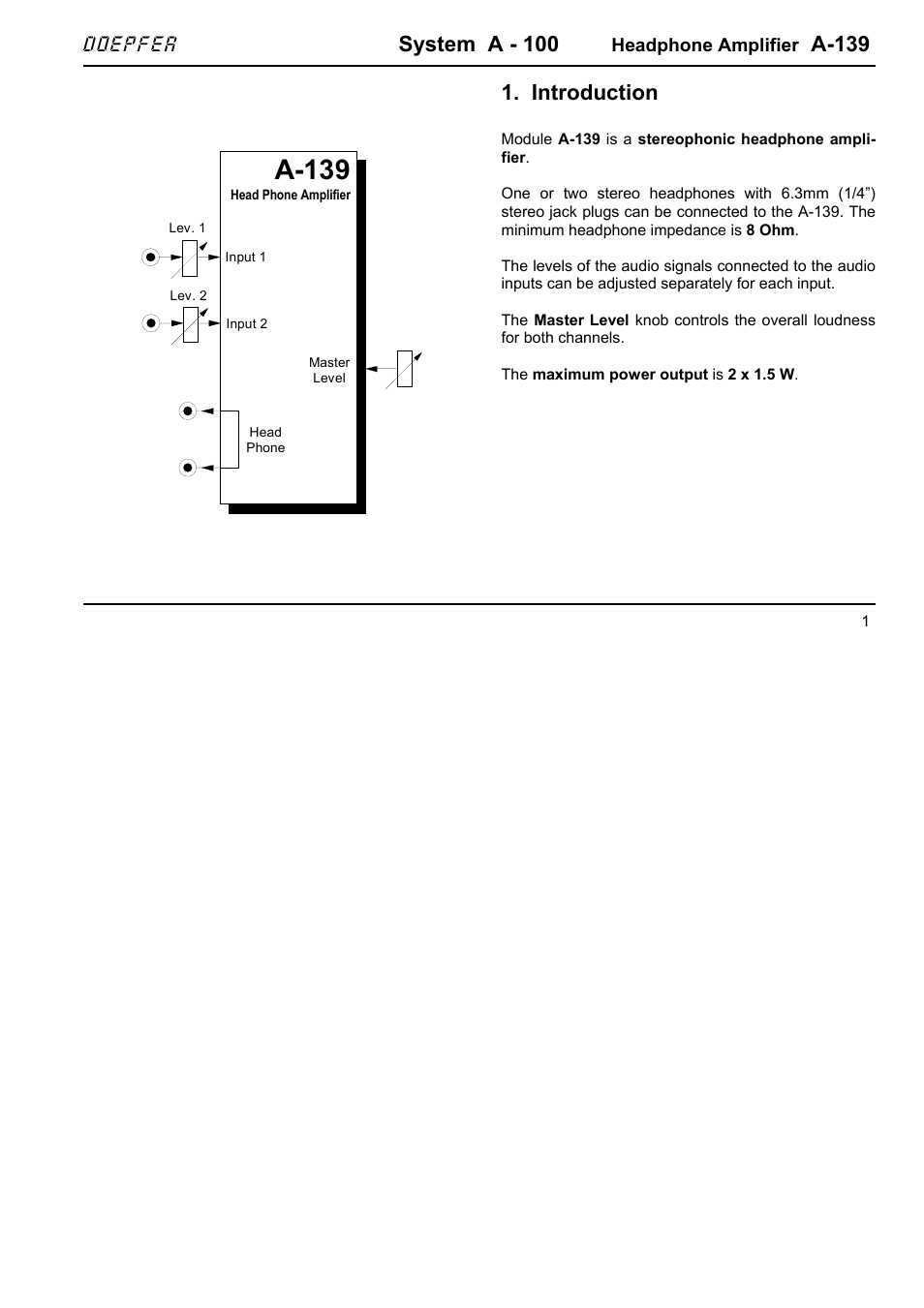 Doepfer A-139 Headphone Amplifier (no longer available) User Manual | 4 pages
