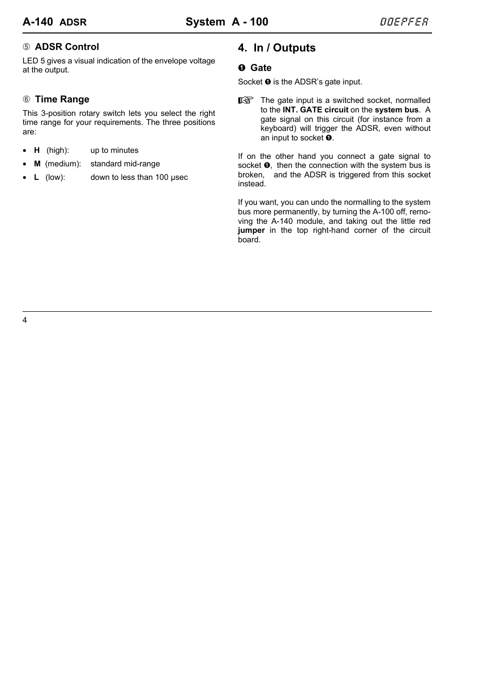 A-140, System a - 100 | Doepfer A-140 ADSR (Envelope Generator) User Manual | Page 4 / 8