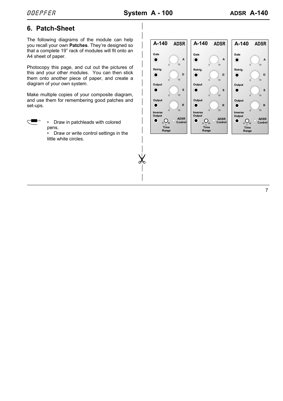 System a - 100, A-140, Patch-sheet | Doepfer, Adsr | Doepfer A-140 ADSR (Envelope Generator) User Manual | Page 7 / 8