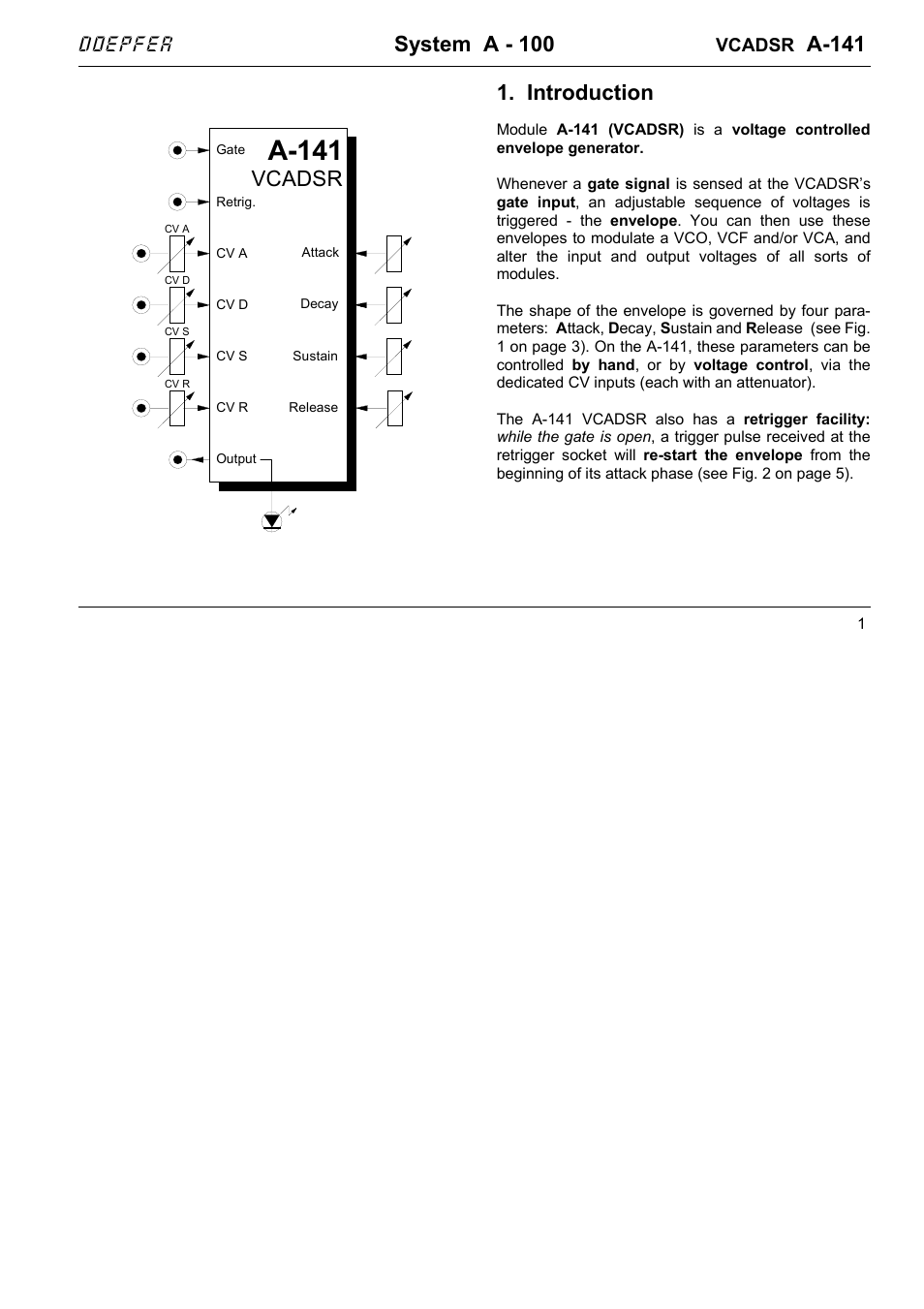Doepfer A-141 VC-ADSR (VC Envelope Generator) User Manual | 8 pages