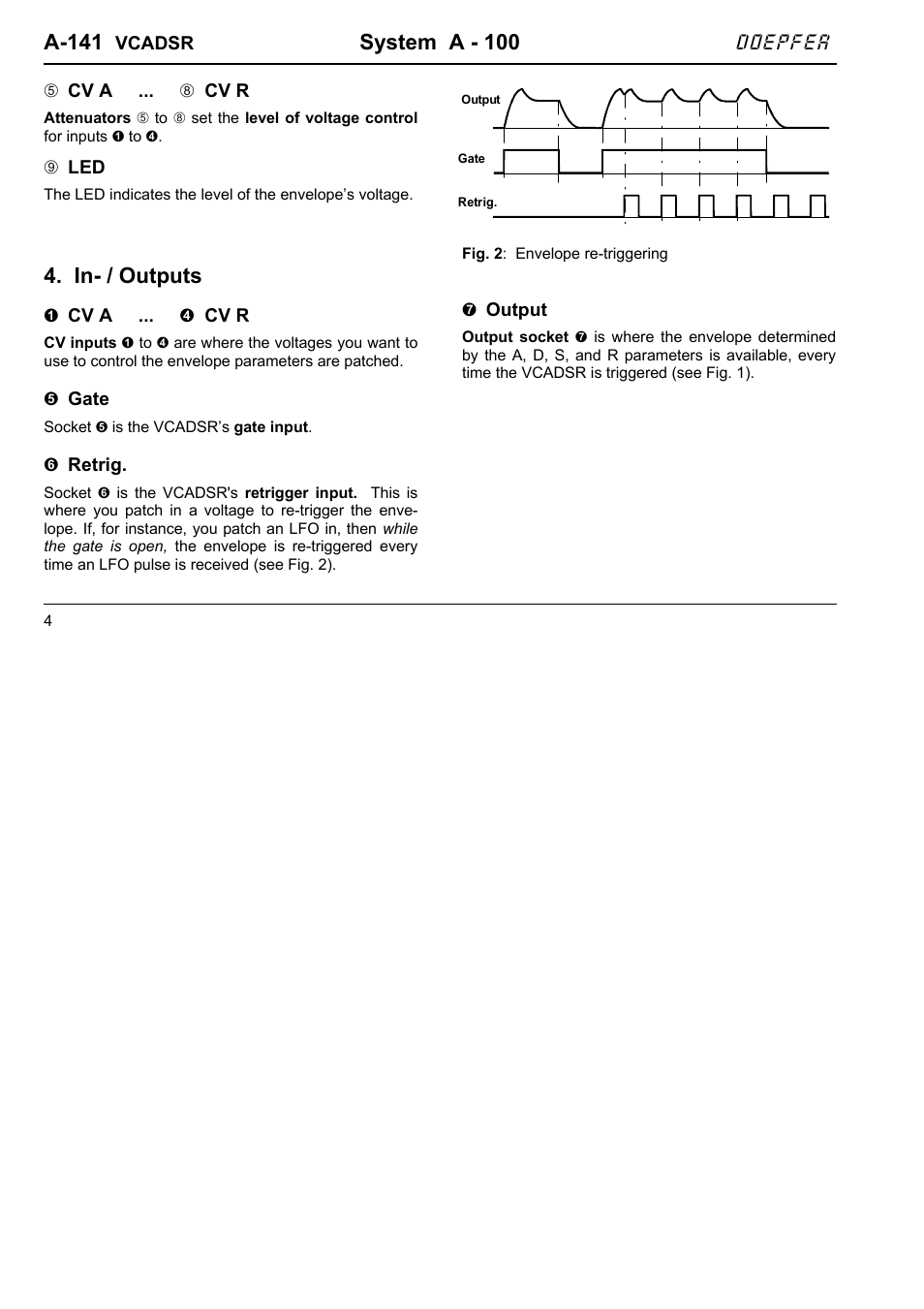 A-141, System a - 100, In- / outputs | Doepfer A-141 VC-ADSR (VC Envelope Generator) User Manual | Page 4 / 8