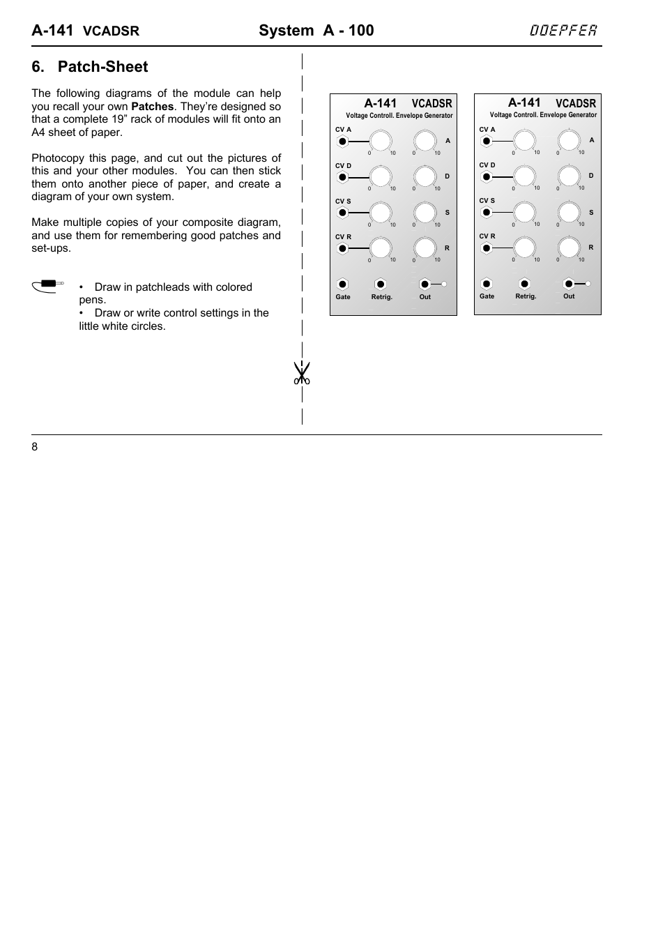 A-141, System a - 100, Patch-sheet | Doepfer, Vcadsr | Doepfer A-141 VC-ADSR (VC Envelope Generator) User Manual | Page 8 / 8
