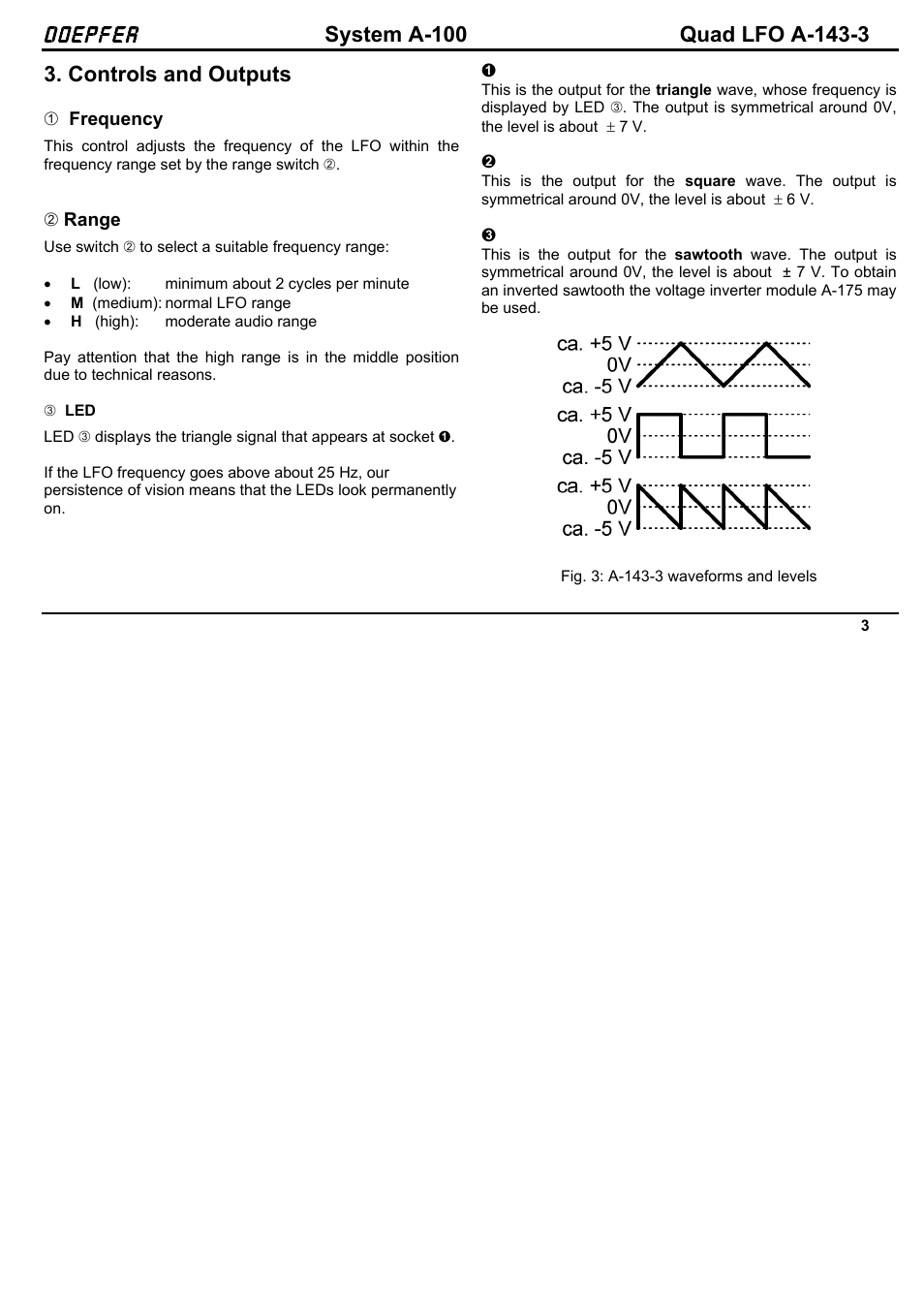 Doepfer, Controls and outputs | Doepfer A-143-3 Quad LFO User Manual | Page 3 / 4