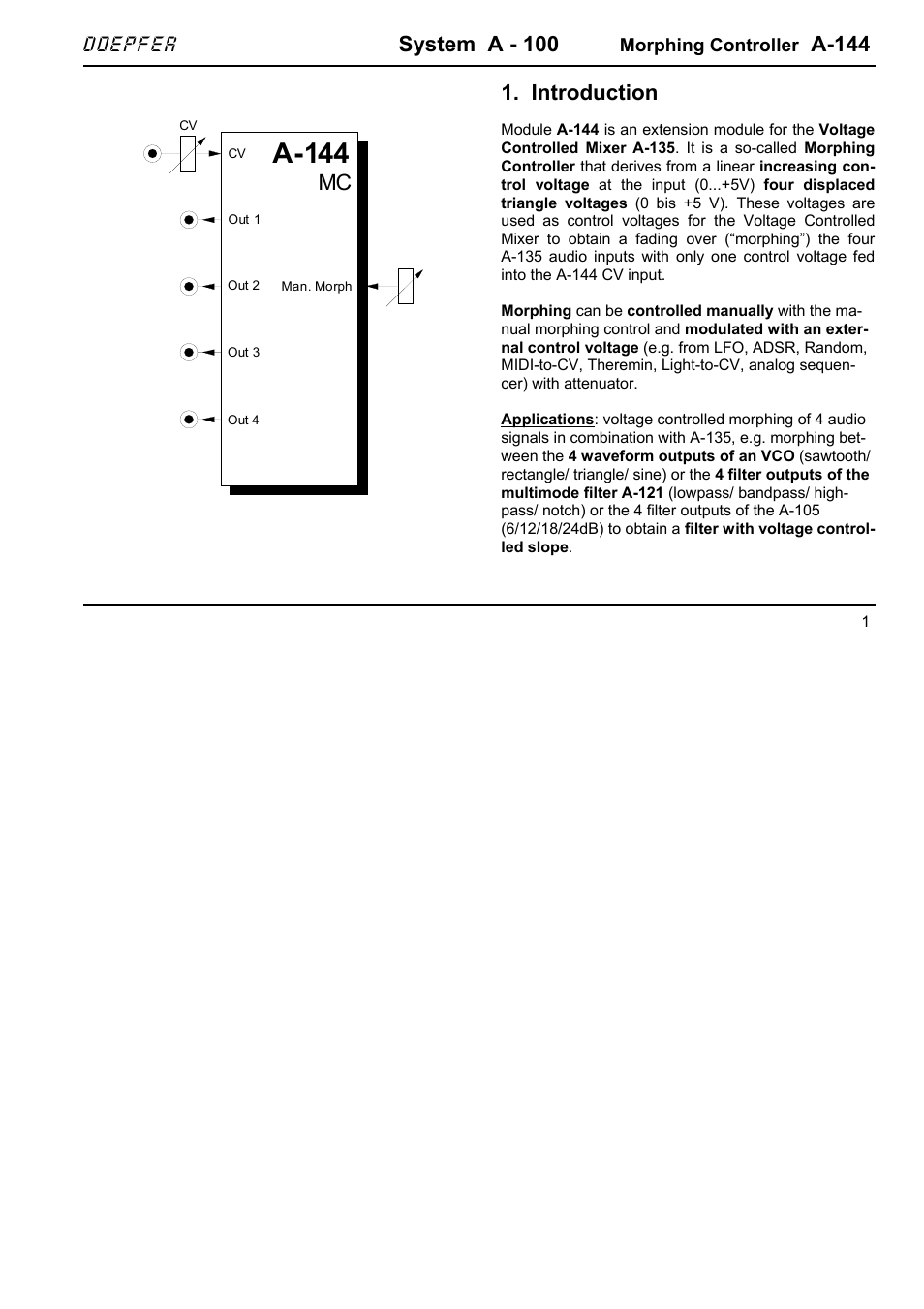 Doepfer A-144 Morphing Controller User Manual | 6 pages