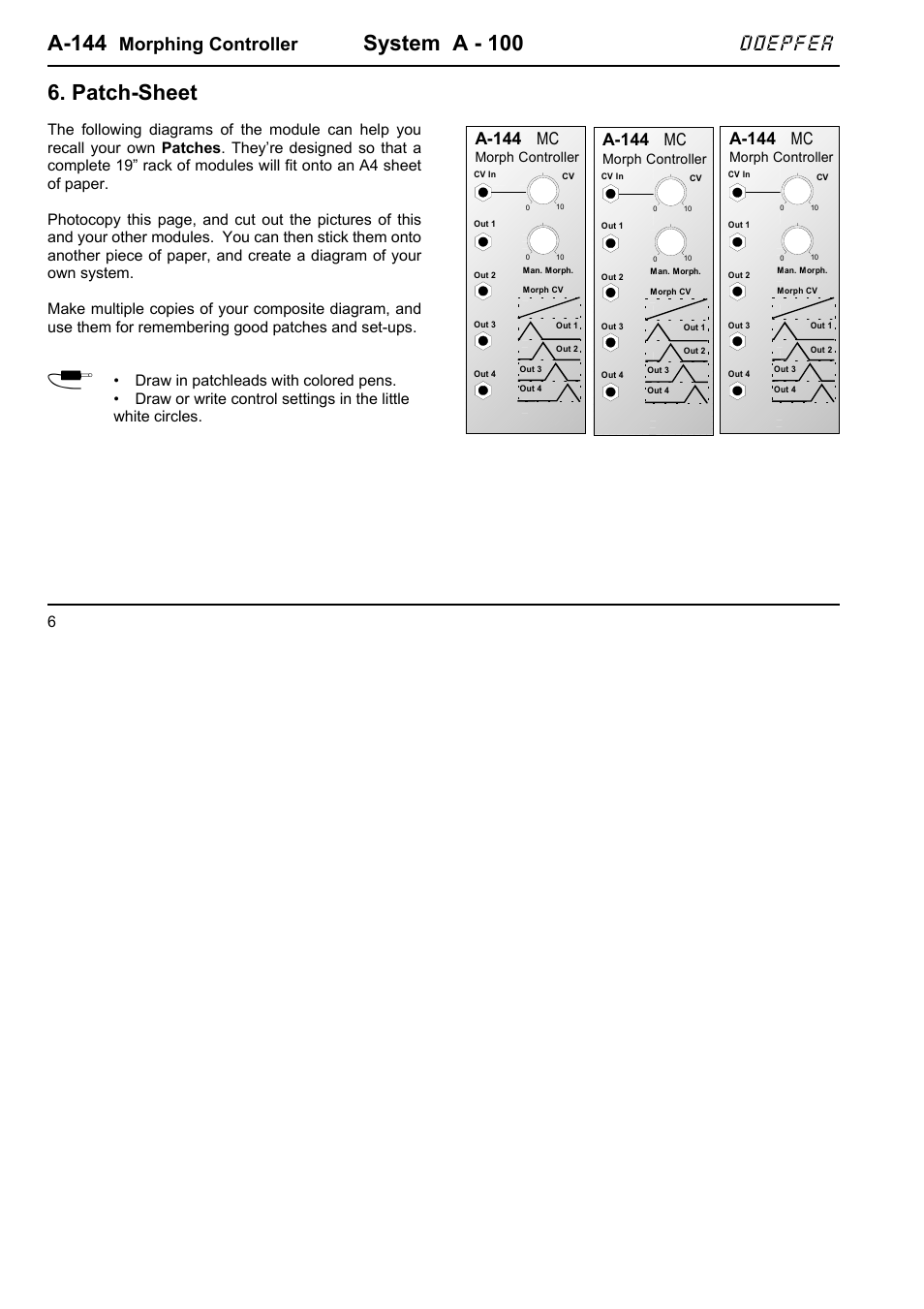 A-144, System a - 100, Patch-sheet | Doepfer, Morphing controller, A-144 mc | Doepfer A-144 Morphing Controller User Manual | Page 6 / 6