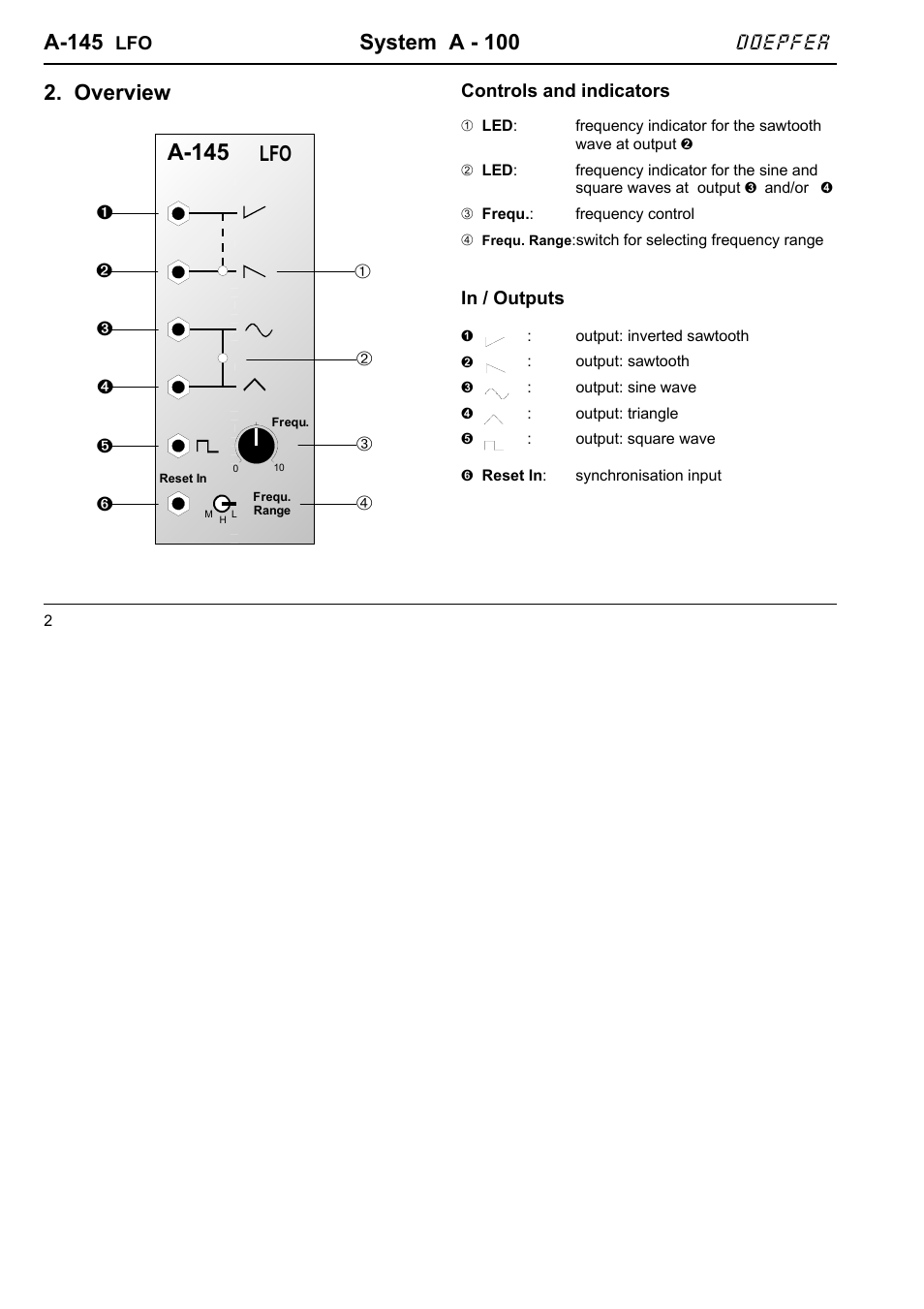 A-145, System a - 100, Overview | Doepfer | Doepfer A-145 LFO 1 User Manual | Page 2 / 6